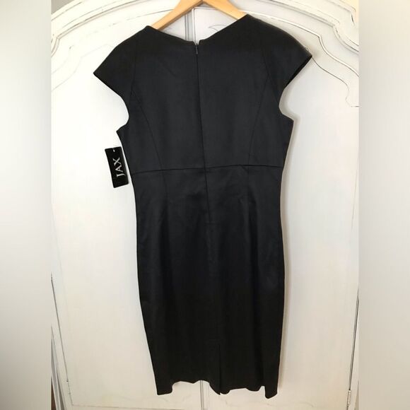 JAX Little black satin sheath dress sheer mesh detail Size 8 NWT - Picture 2 of 4